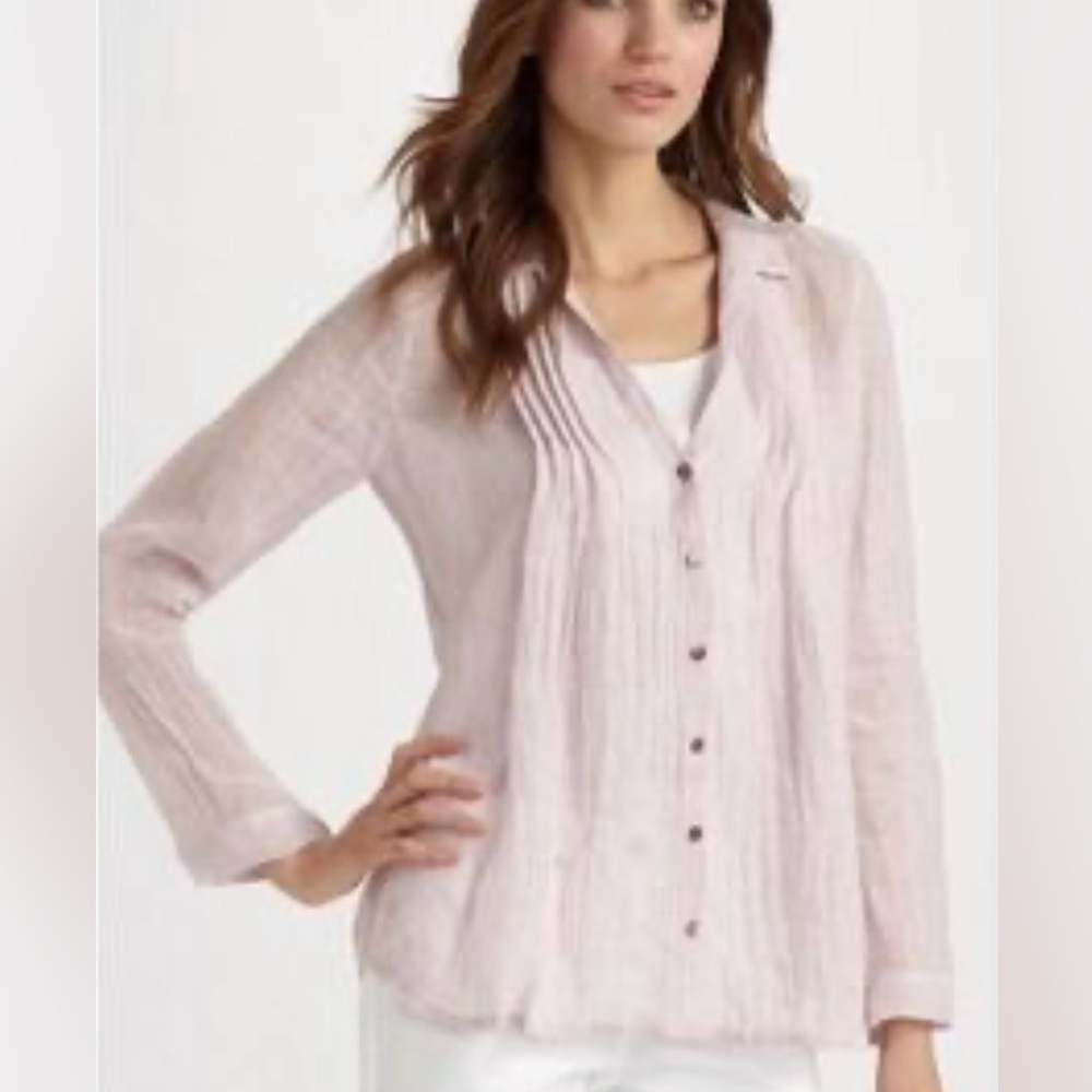 Eileen Fisher Linen Button up Shirt Blouse V-neck Top Relaxed Fit
